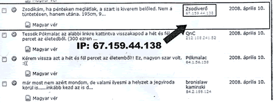 A feljelentéshez mellékelt IP címes lapom