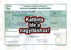 Feladóvevény a Gárda per beli fellebbezésemhez - Kattints a nagyításhoz!