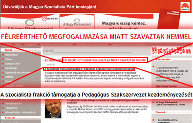 mszp.hu: AZ INDÍTVÁNY FÉLREÉRTHETŐ MEGFOGALMAZÁSA MIATT SZAVAZTAK NEMMEL