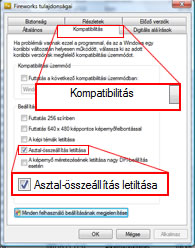 Kompatibilitás - Asztal-összeállítás letiltása