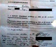 Balázs István eredeti bejelentésének az alsó része