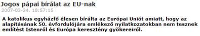 kuruc.info: A pápa bírálja az EU-nyilatkozatot