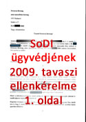 SoDI  ügyvédjének  2009. tavaszi ellenkérelme -  1. oldal - Kattints a nagyításhoz!