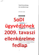 SoDI  ügyvédjének  2009. tavaszi ellenkérelme -  Fedlap - Kattints a nagyításhoz!
