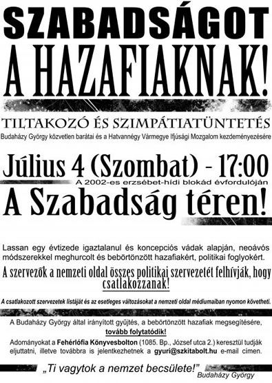 Szabadságot Budaházynak!