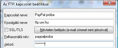 FTP kapcsolat beállítása
