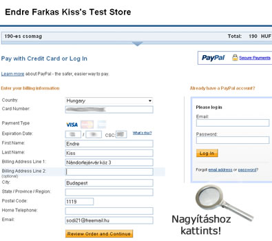 Bankkártyás fizetés a PayPal oldalán