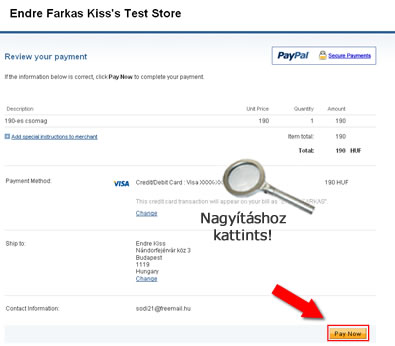 Fizetés véglegesítése a PayPal oldalán