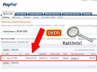 Sikeres PayPal fizetés